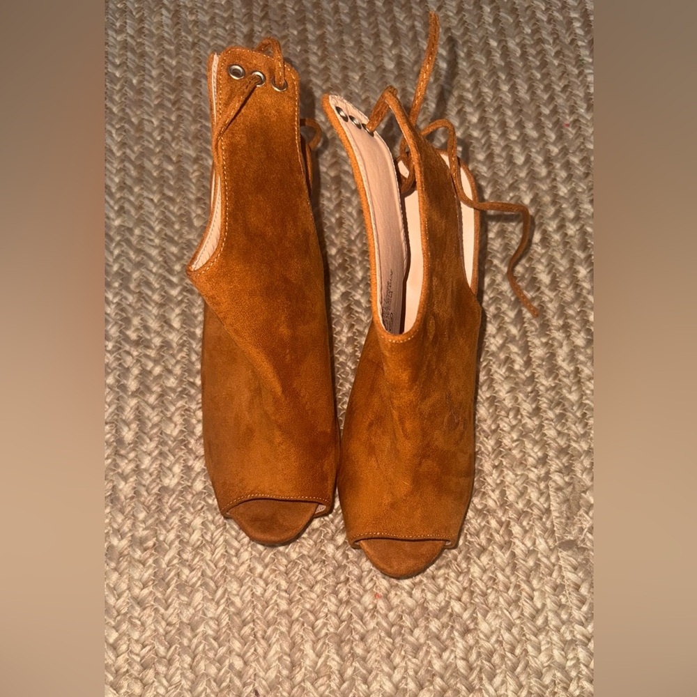 Chase + Chloe Brown Peep-Toe Heeled Boots